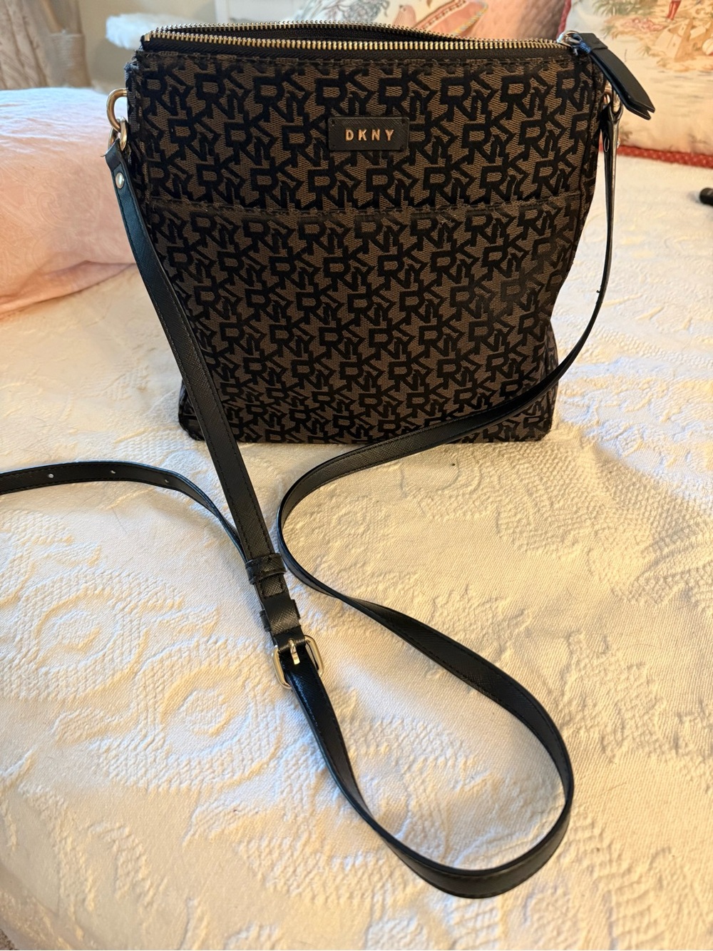 DKNY Black & Brown Monogram Crossbody Bag